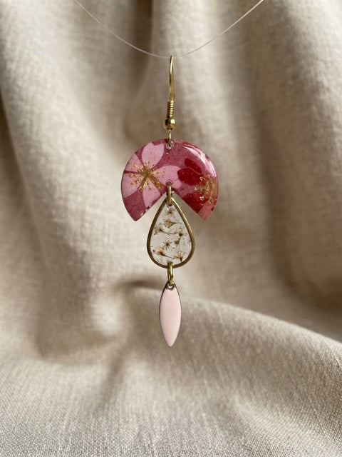 Boucles d'oreilles pendantes « Printemps Rose »