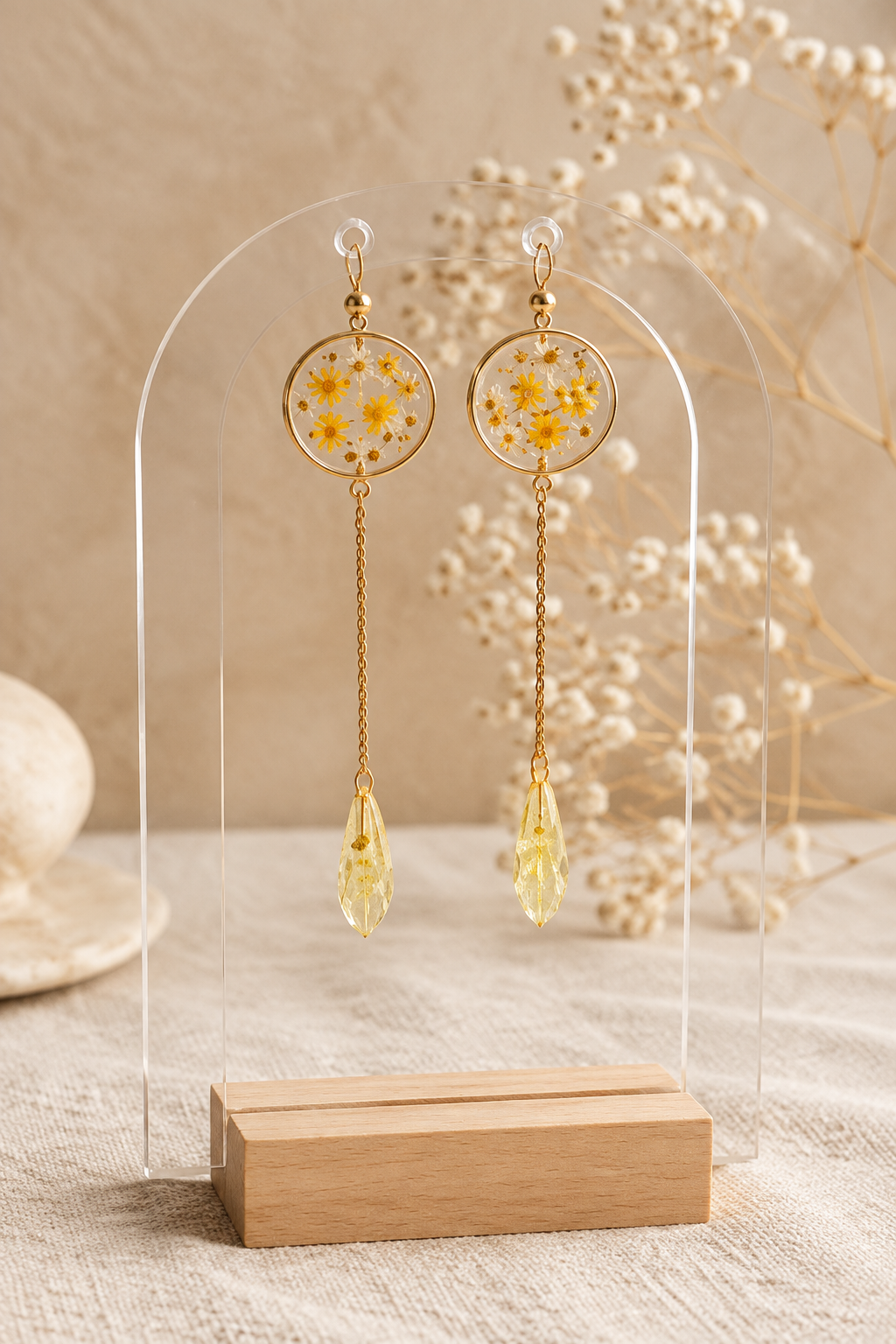 Boucles d’oreilles botaniques Éclats Solaires, vue d’ensemble